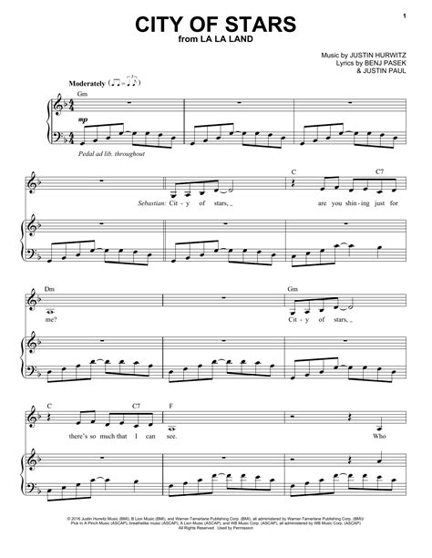La La Land Sheet Music City Of Stars .